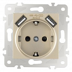 Розетка с заземлением и со шторкой и 2хusb, без рамки arte milano am-203 203.47-1.shampan